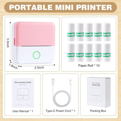 Mini Bluetooth Photo Printer with 10 Rolls Printing Paper