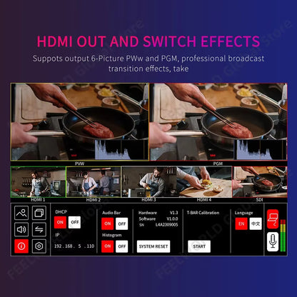 L4 10.1 Inch Multi Camera Video Mixer Switcher with Touch Screen 4Xhdmi 1Xsdi Inputs Chroma Key USB3.0 Live Streaming